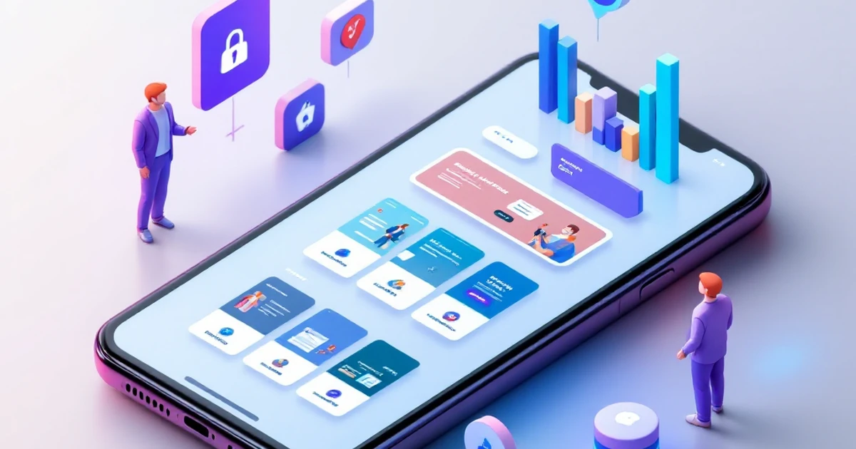 Mobile device showing website theme thumbnails with icons for speed and security.