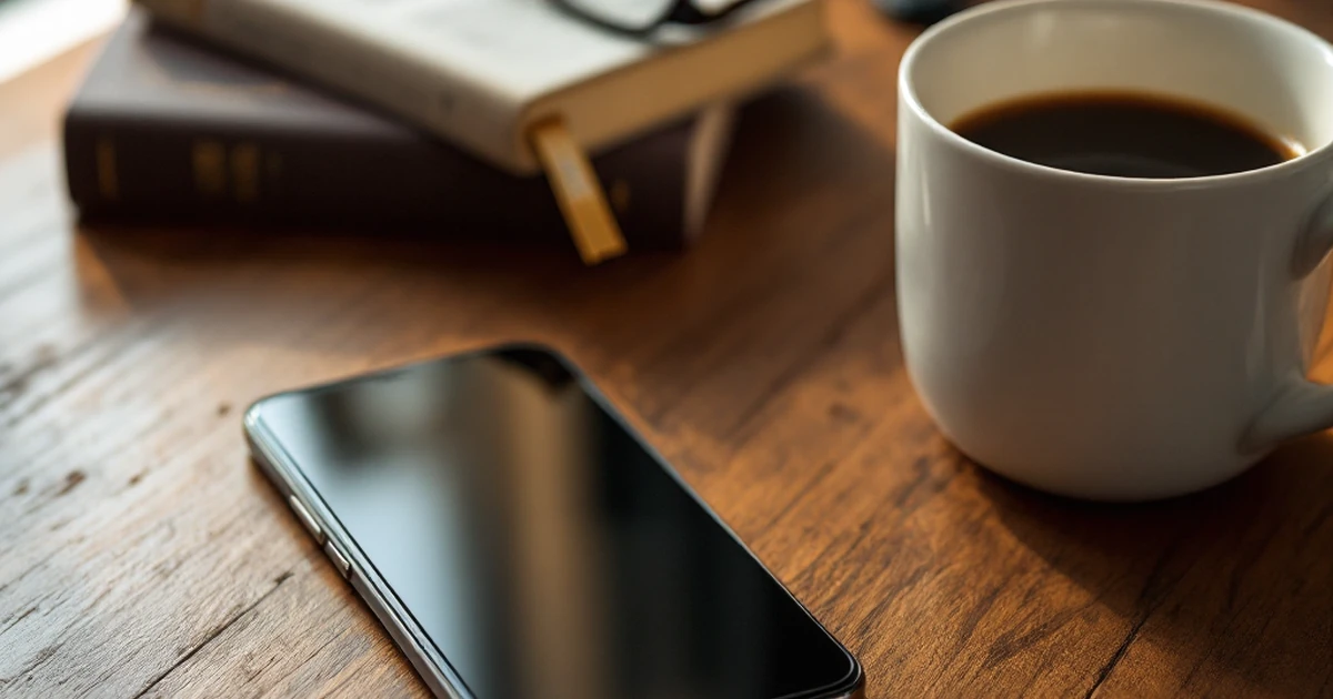 Smartphone and coffee cup on a desk with books