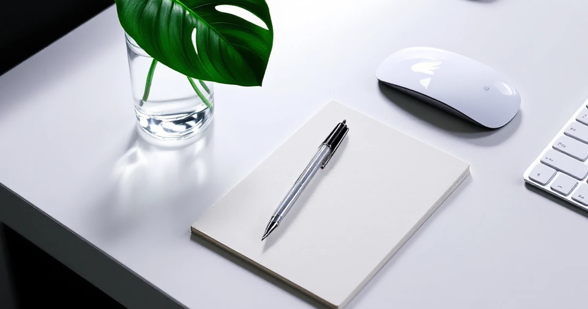 Clean desk with keyboard and notepad