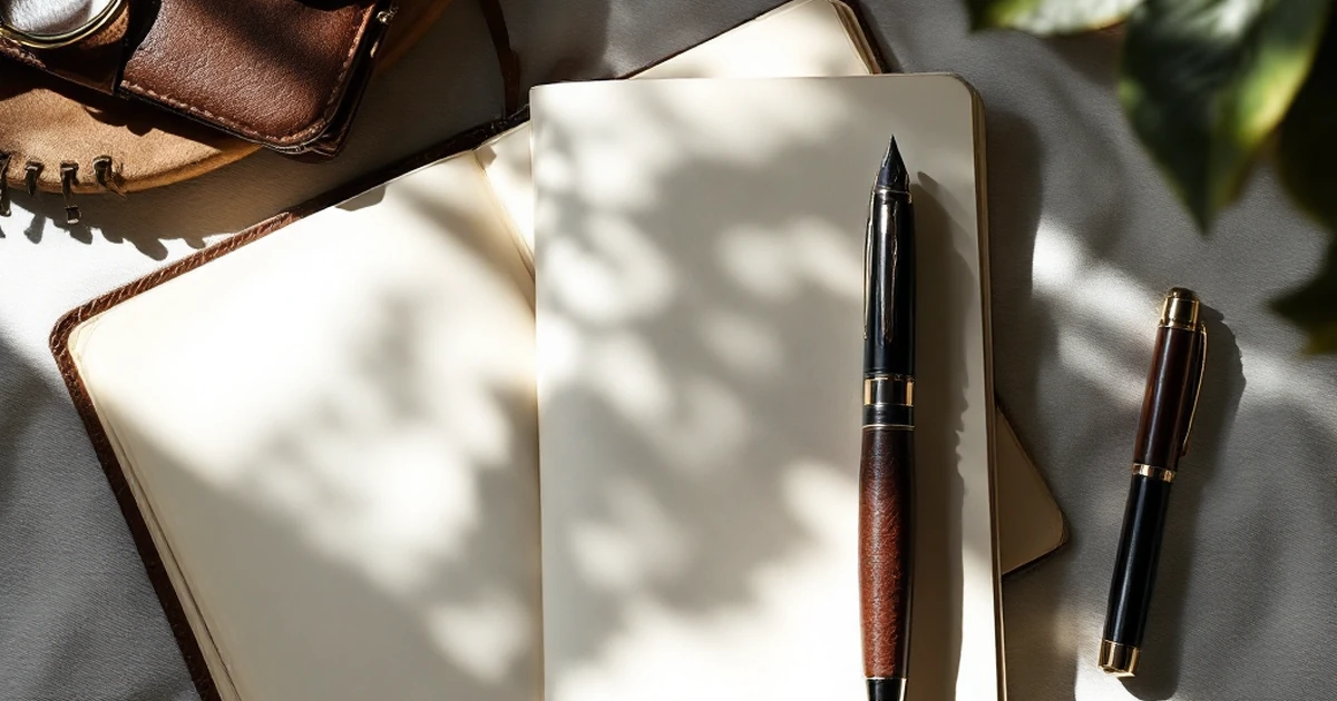 Notebook and fountain pen with magnifying glass