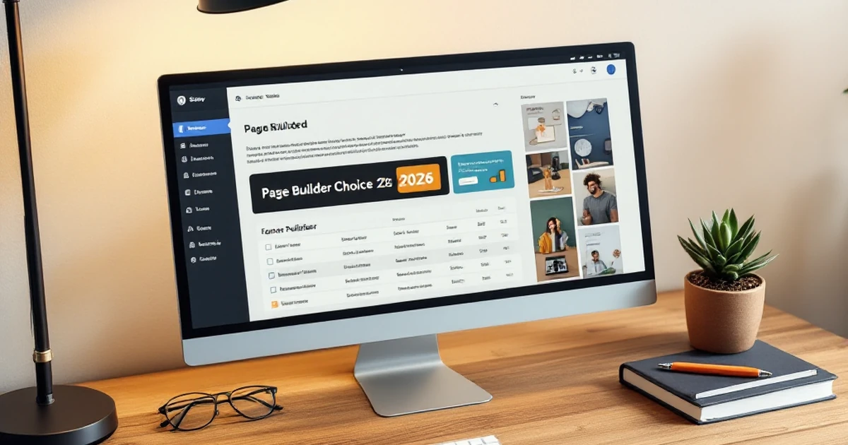 A professional workspace with a WordPress dashboard and planning notes, representing the introduction to choosing a page builder.