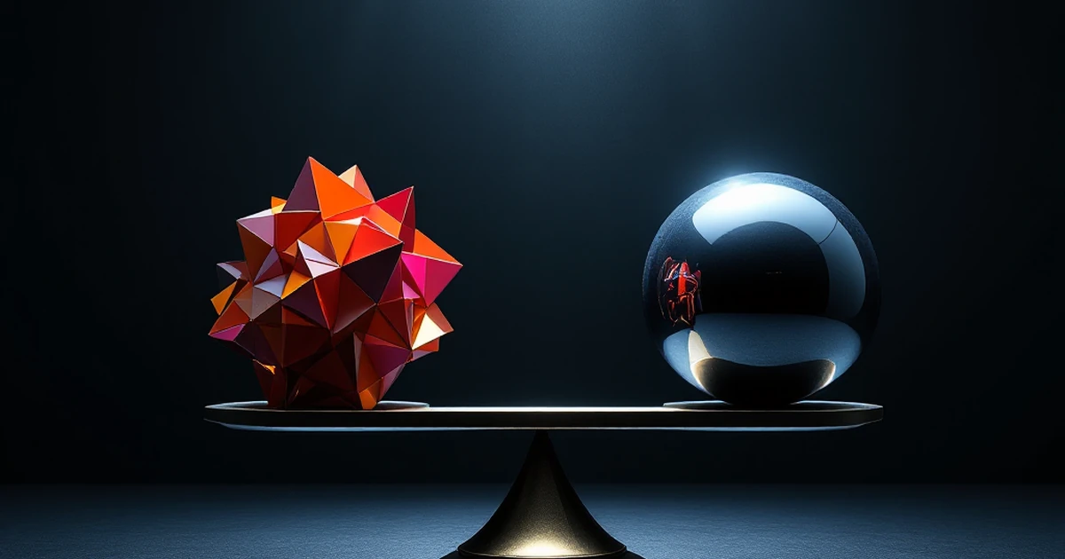 An abstract image of a scale balancing complex design against simple efficiency, representing the final verdict and choice.