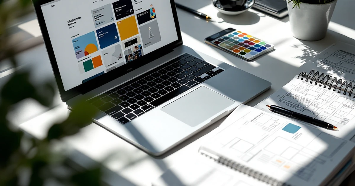 Workspace with web design tools and color swatches.