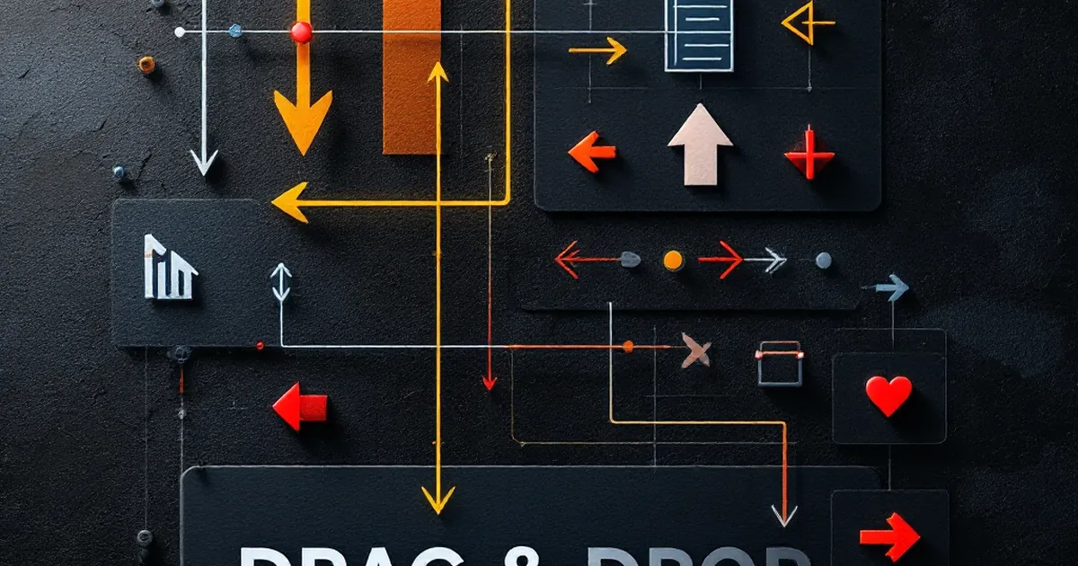 Abstract visualization of drag-and-drop web design icons.