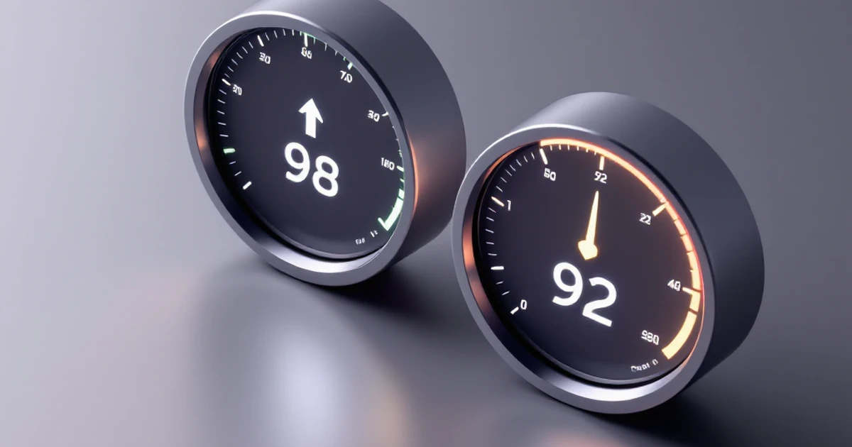 Isometric speed gauges comparing GeneratePress and OceanWP performance