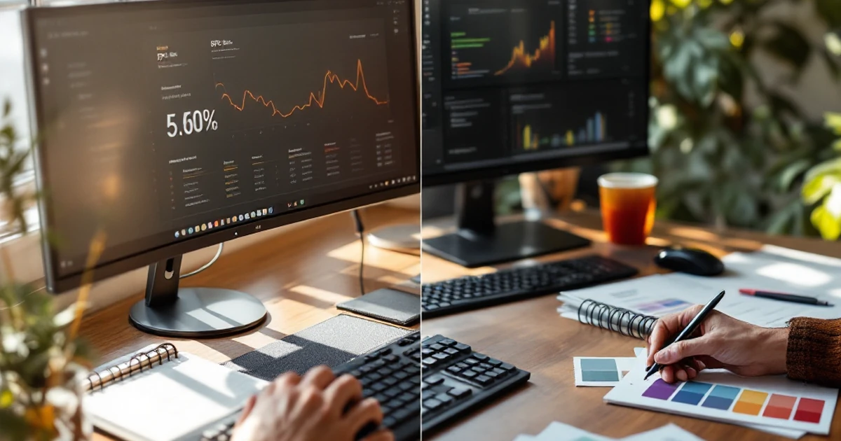 Two different workspace setups representing performance-focused versus feature-rich user needs