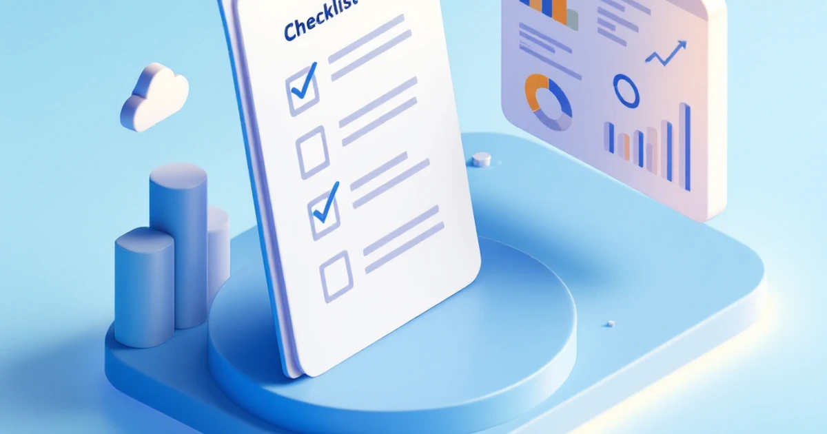 A 3D isometric illustration showing a checklist for website details next to an analytics dashboard.