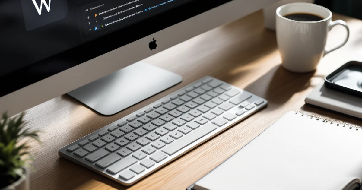 A clean WordPress workspace setup with a keyboard, notebook, and plant, representing the introduction to the Jasper plugin review.