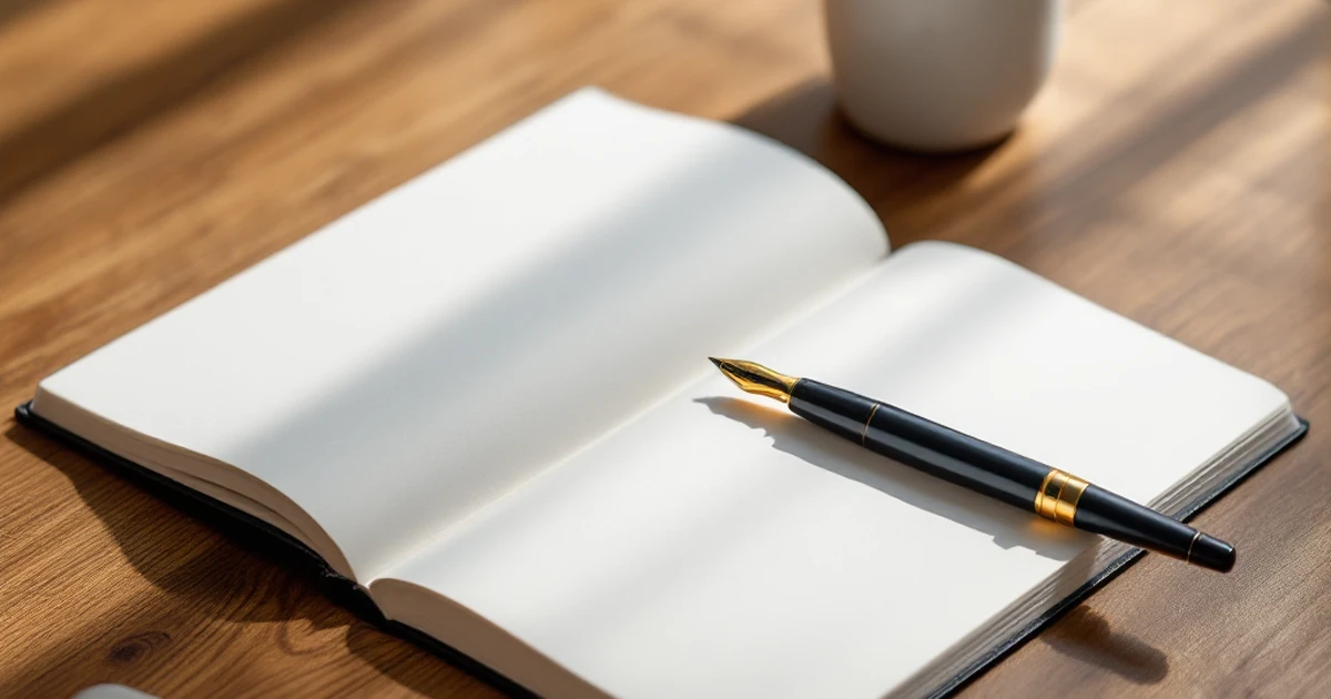 Open notebook with pen and succulent on wooden desk