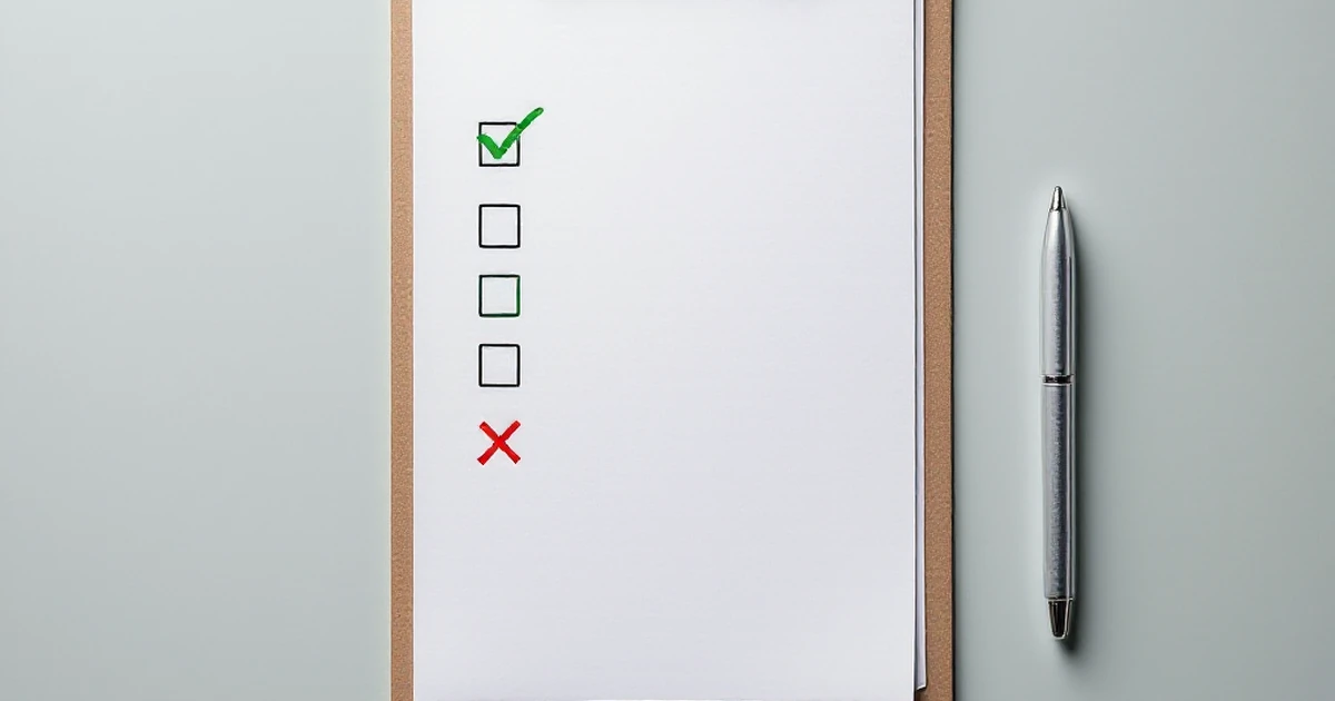 Checklist with checkmark and X stickers on clipboard