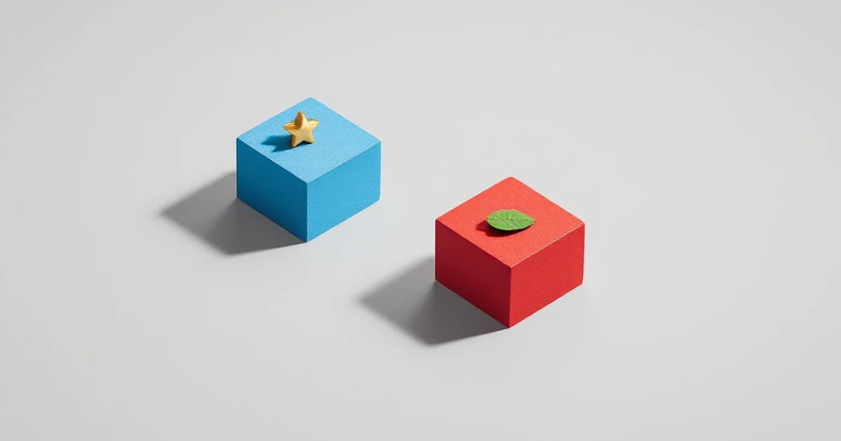 Isometric blue and red blocks with star and leaf for use case recommendations