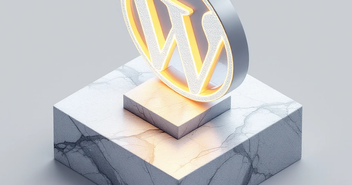 An isometric 3D illustration of a solid foundation block supporting the WordPress logo, representing choosing a reliable host.