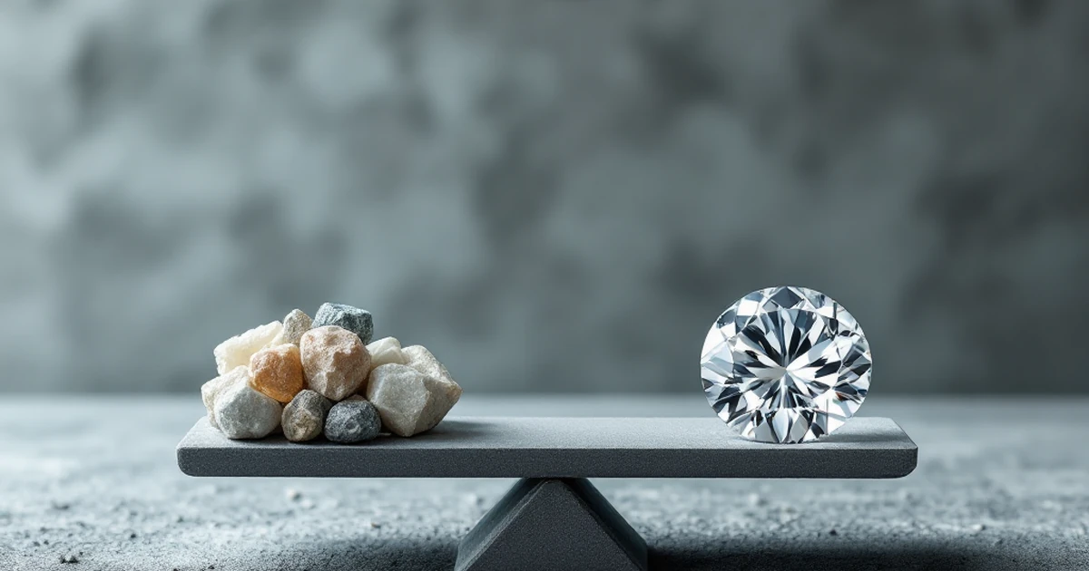 An abstract image of a scale balancing multiple stones against one premium diamond, representing the value proposition of managed hosting.