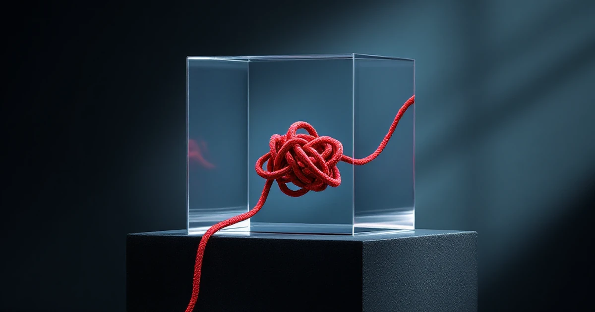An abstract image of a knot untying inside a glass cube, symbolizing troubleshooting and resolving SEO issues.