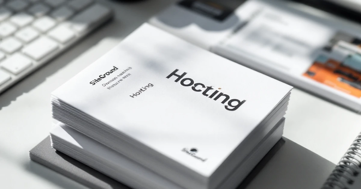 Workspace setup with domain name ideas and SiteGround hosting plan.