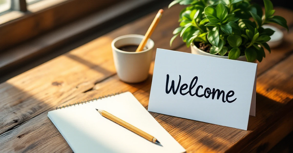 A simple, friendly website starter kit with a plant and notepad, representing the introduction to choosing a web host.