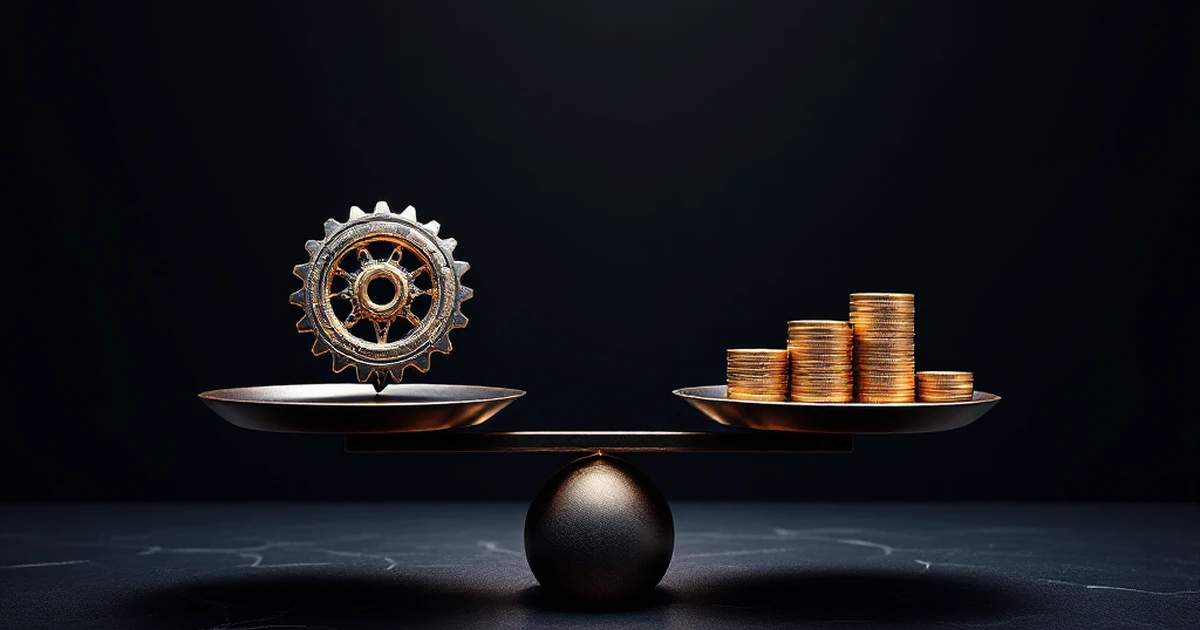 An abstract image of a balanced scale with a gear and coins, representing the final verdict between performance and price.