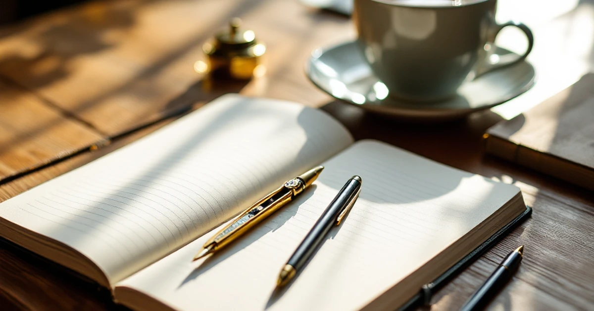 Notebook and compass on a wooden desk representing mid-range AI writing tools