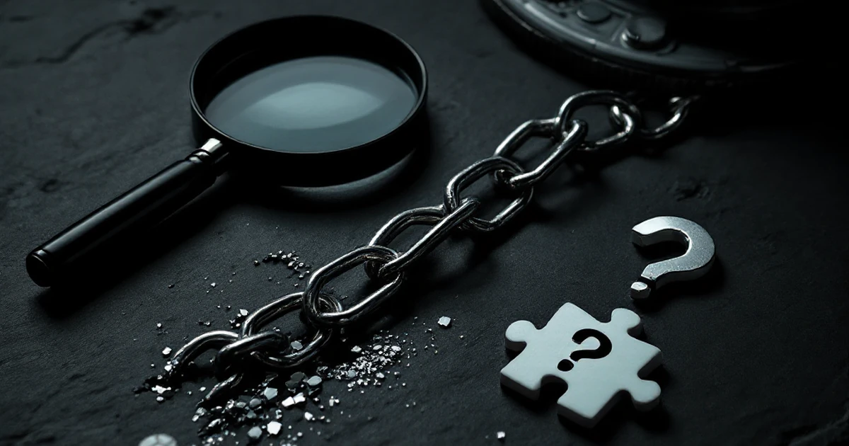 An abstract shot of a magnifying glass, wrench, and puzzle piece on a dark surface, symbolizing troubleshooting.