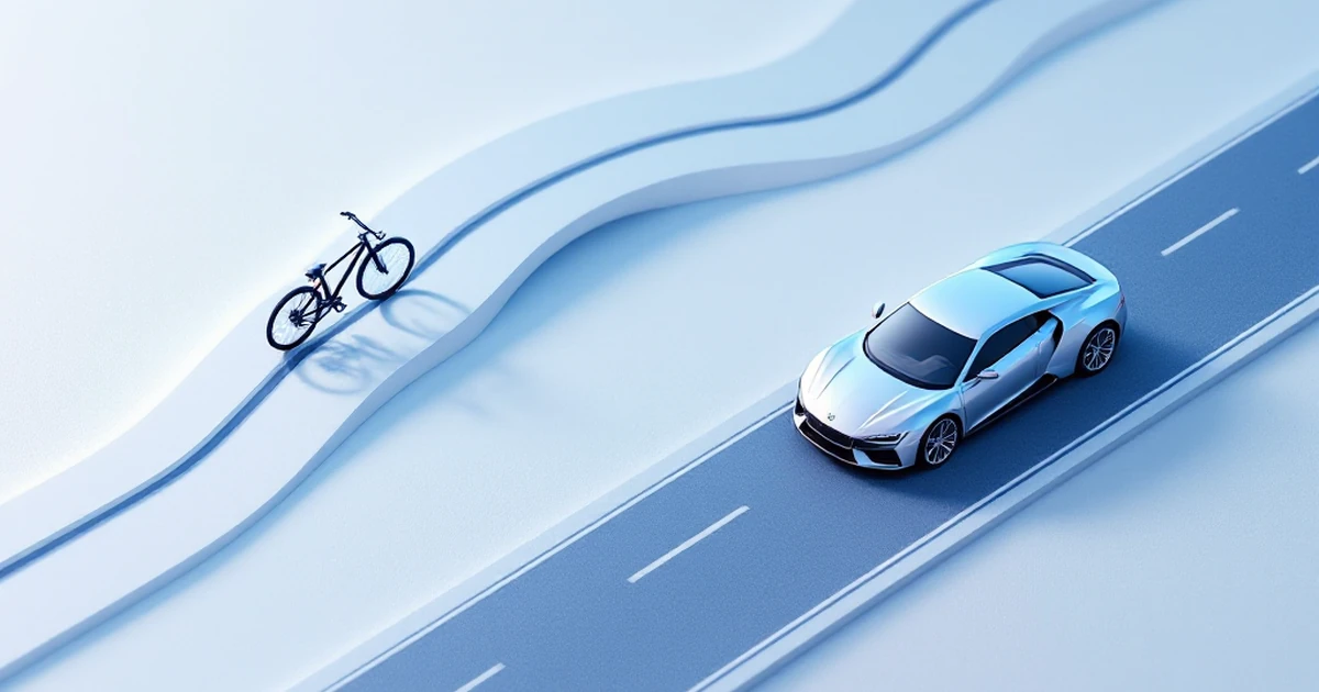 Isometric view of a bicycle on a winding road and a car on a highway, representing different hosting needs.