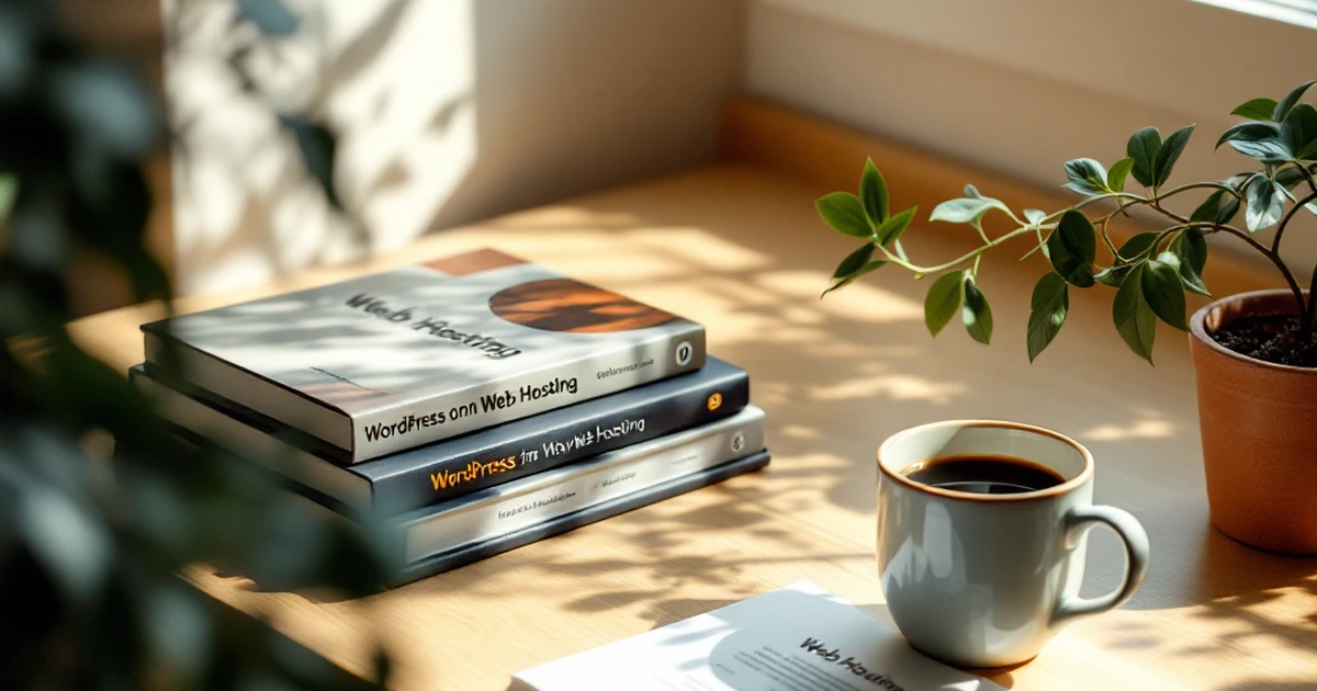 Workspace with books and coffee for WordPress hosting intro