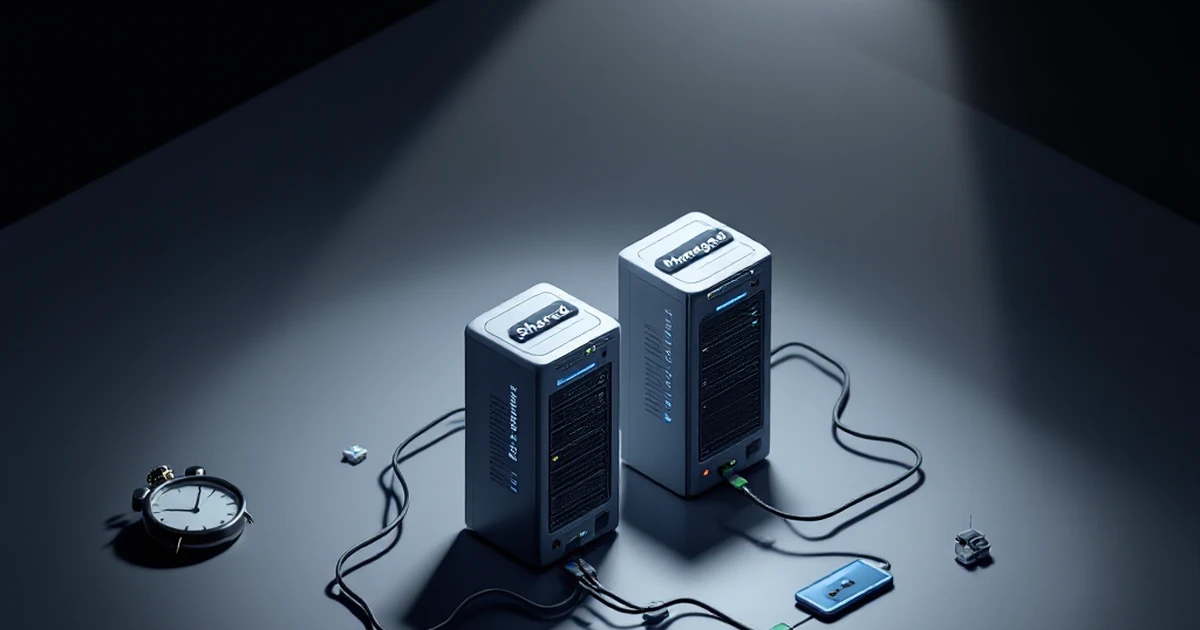 Isometric server models showing shared vs managed hosting