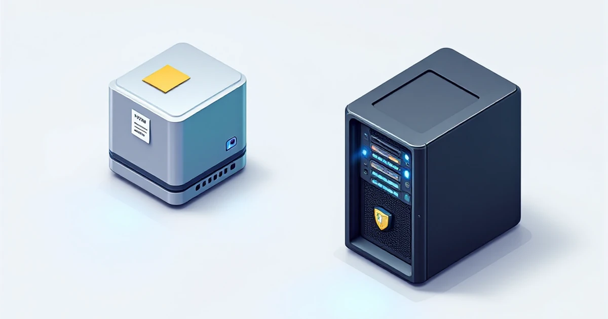 Isometric comparison of a basic shared server and a premium managed server