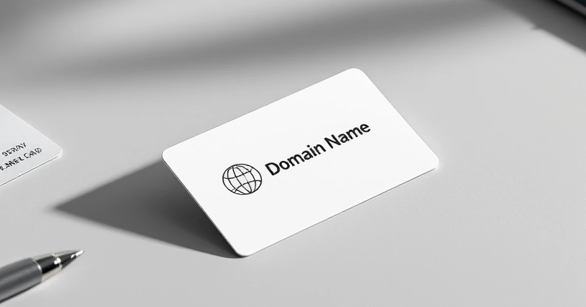 A domain name card with a globe icon next to a credit card and notebook.